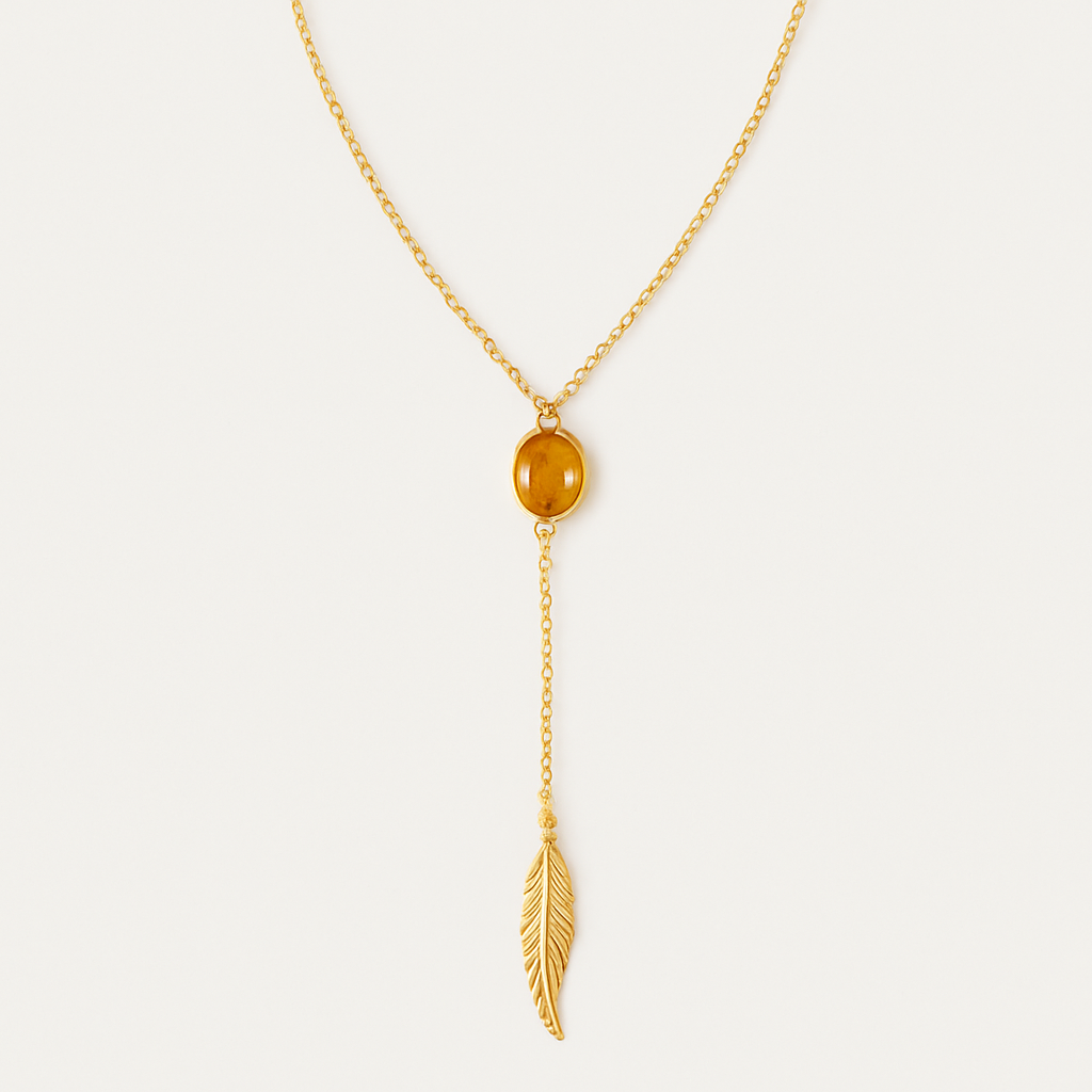 Citrine Feather Lariat - Ourfin Necklaces