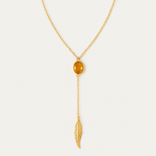 Citrine Feather Lariat - Ourfin Necklaces